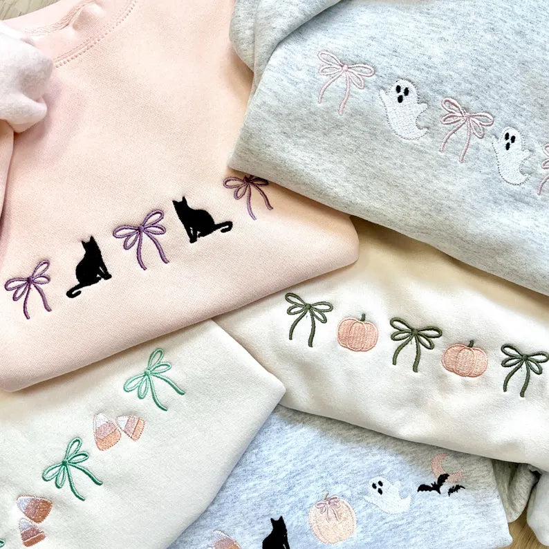 Embroidered Coquette Halloween Icon Crewneck Sweatshirt | Cute Halloween | Spooky Season