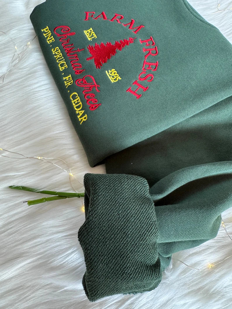 Embroidered Farm Fresh Trees Christmas Sweatshirt