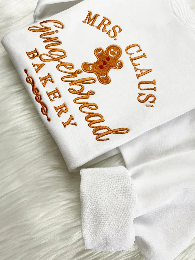 Embroidered Christmas Mrs Claus Gingerbread Sweatshirt
