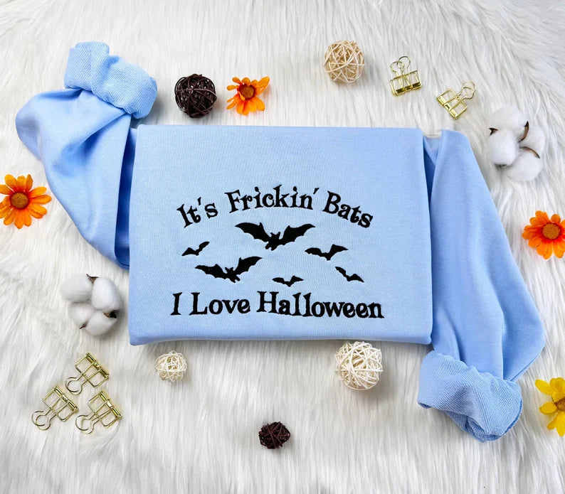 Embroidered It's Fricking Bats I Love Halloween Sweatshirt