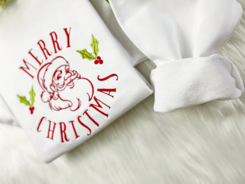Embroidered Christmas Vintage Santa Merry Christmas Sweatshirt